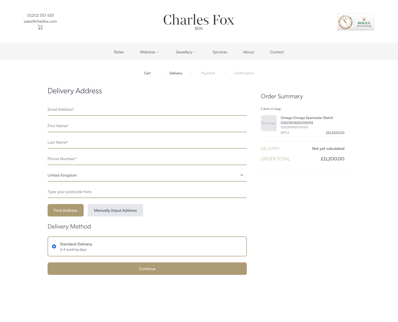 Charles Fox Luxury E-commerce screen